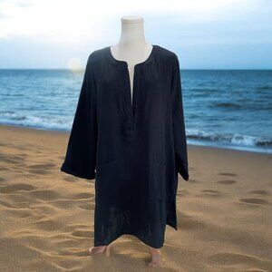 NWT Black Oversized Beach Cover Up Summer Coastal Vacation Swim Minimalist Tunic